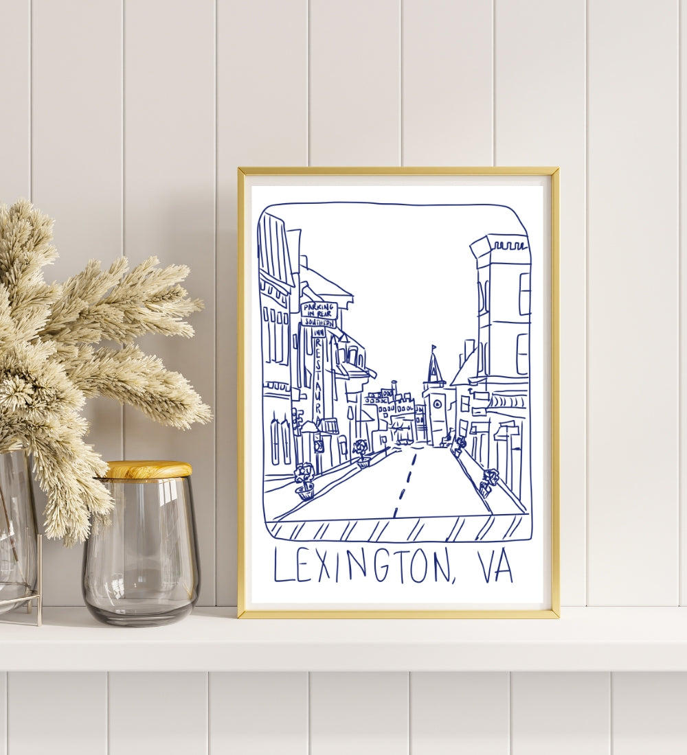 Lexington Ink Scape - Blue Ink Downtown Sketch - PRINT